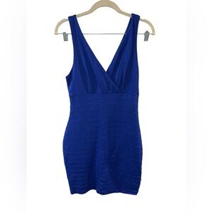 Express Royal Blue Fitted Size Small V-Front and Back Ribbed Cocktail Dress